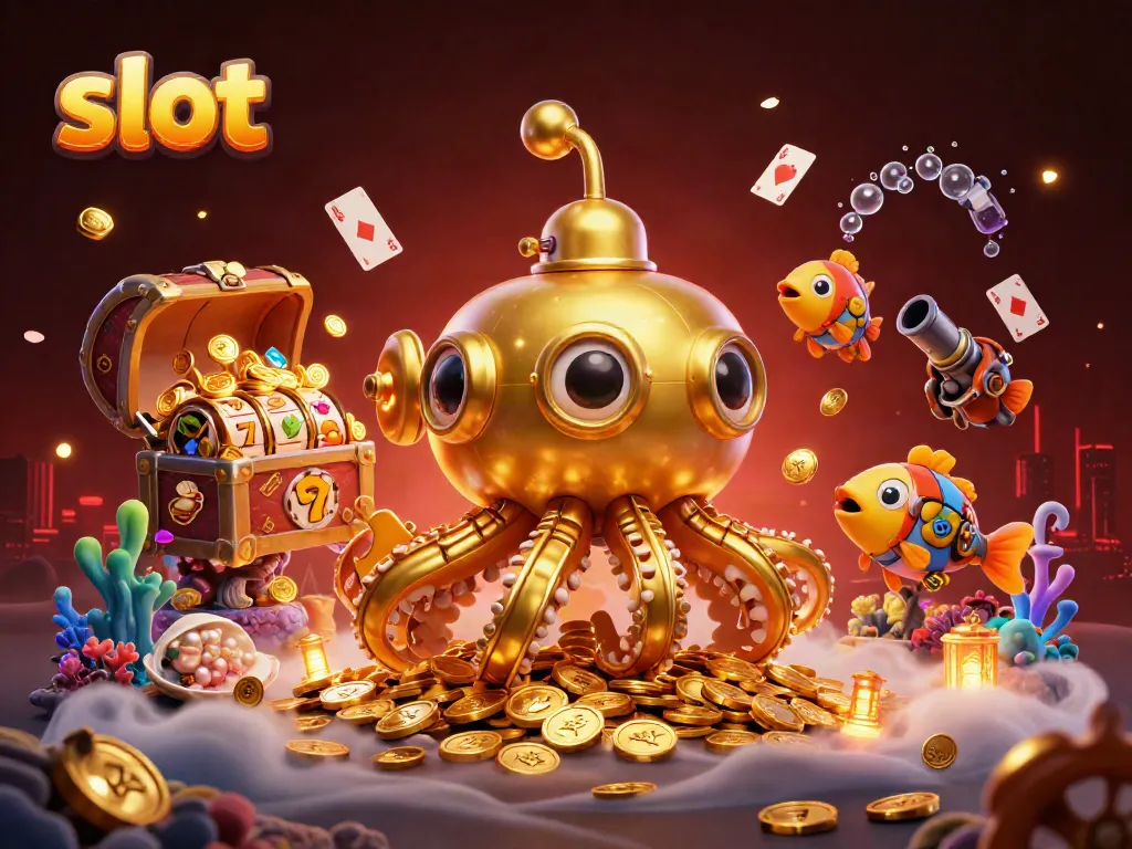 Experience thrilling slot victories with our captivating 3D illustration of a vibrant underwater casino.