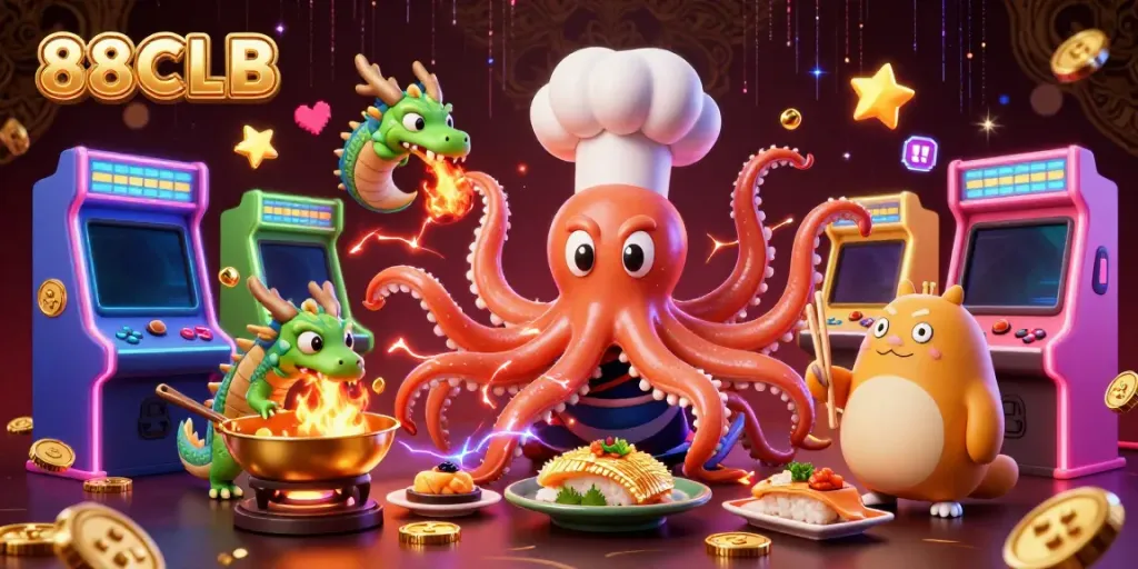 Engage in thrilling gameplay at 88CLB with vibrant 3D characters and casino elements bursting with excitement.