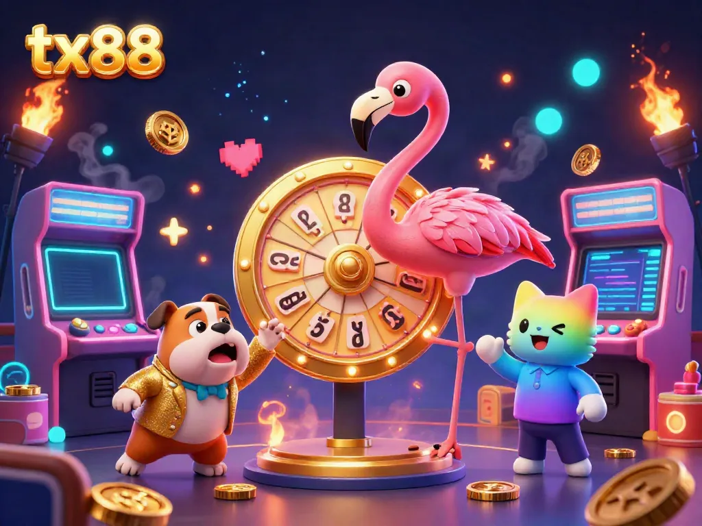 Engage in tx88 with vibrant characters celebrating exciting winnings in a 3D casino-themed illustration.