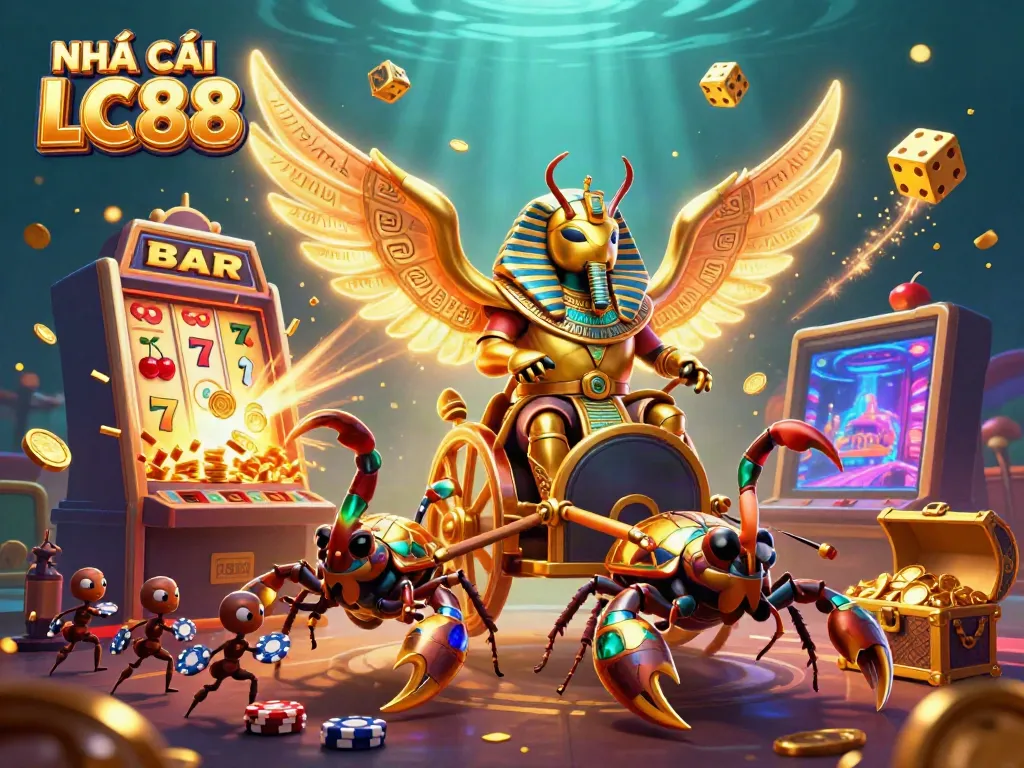 Experience the thrilling world of NHÀ CÁI LC88 with vibrant casino elements and captivating characters.