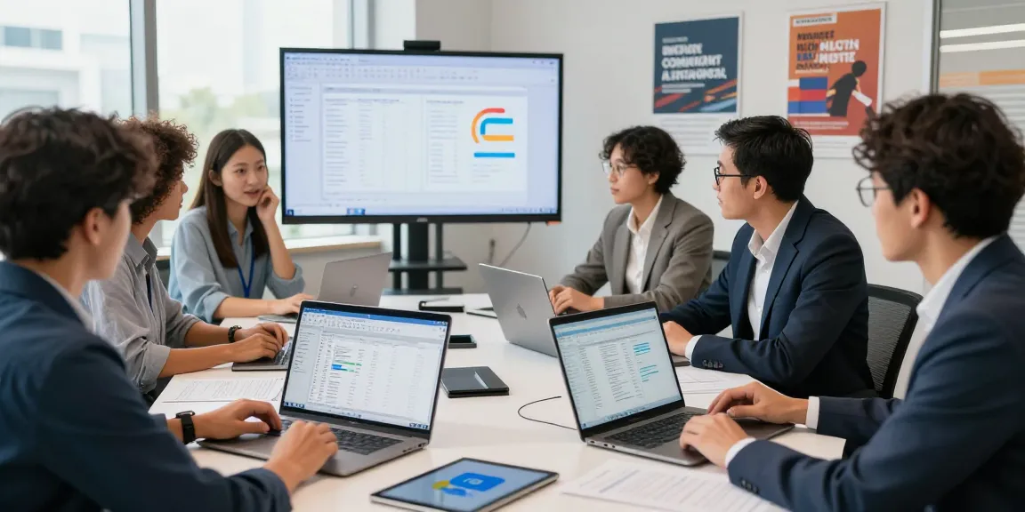 Office 2024 Business Software für Windows 11 - Teamarbeit im modernen Büro mit Microsoft Office Anwendungen.