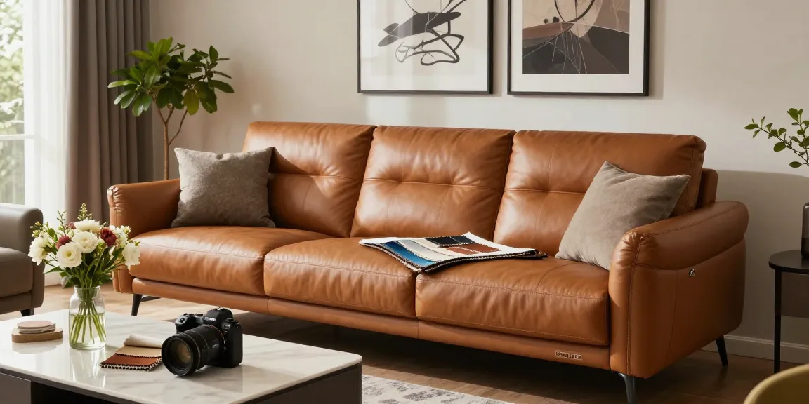Baxter Ledersofa Preis in einem stilvollen Wohnzimmer mit Designstoffmustern auf einem Couchtisch präsentiert.