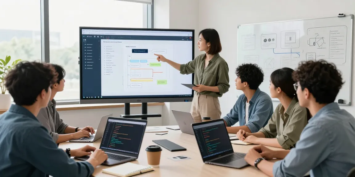Build internal tools with AI in a collaborative software development workspace where team members engage in design discussions.