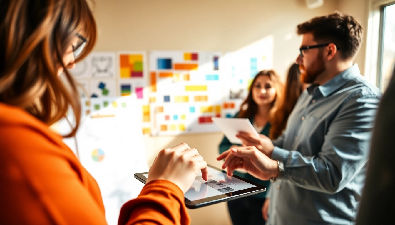 Professionals gestalten medialen selbst gestalten in einem modernen Studio mit kreativen Materialien.