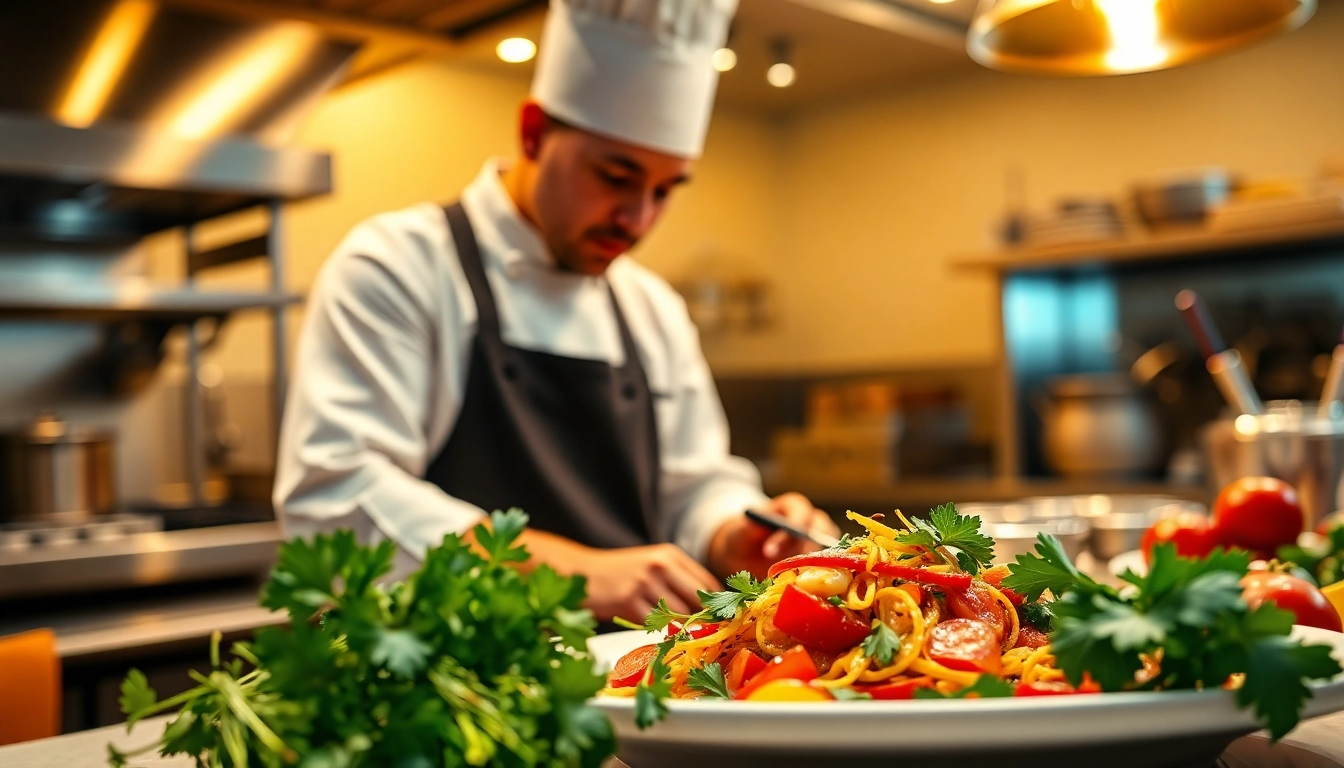 Gastronomie in einem lebhaften Restaurant mit einem engagierten Küchenchef.