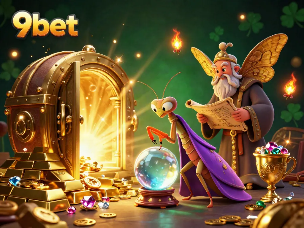 Players enjoy exciting casino games with 9bet’s vibrant 3D fortune teller scene filled with treasures.