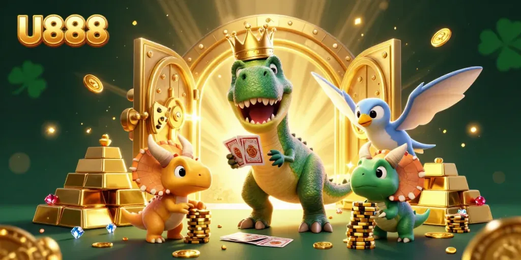 U888 showcases an energetic casino scene with fun characters and treasures abundant for players.