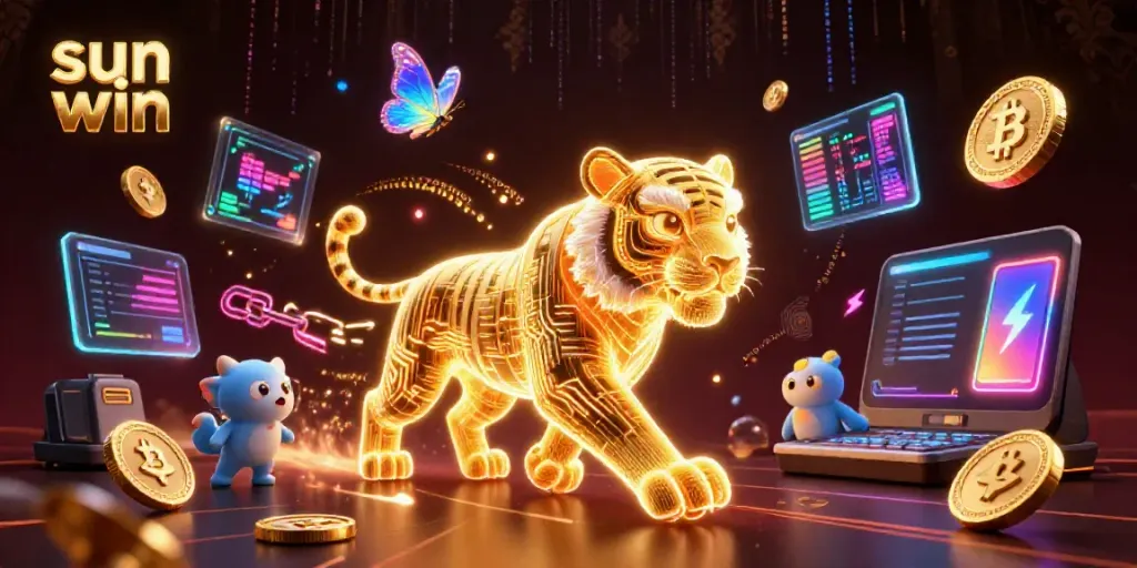 Experience thrilling gameplay at sun win with a vibrant digital casino landscape illustration.