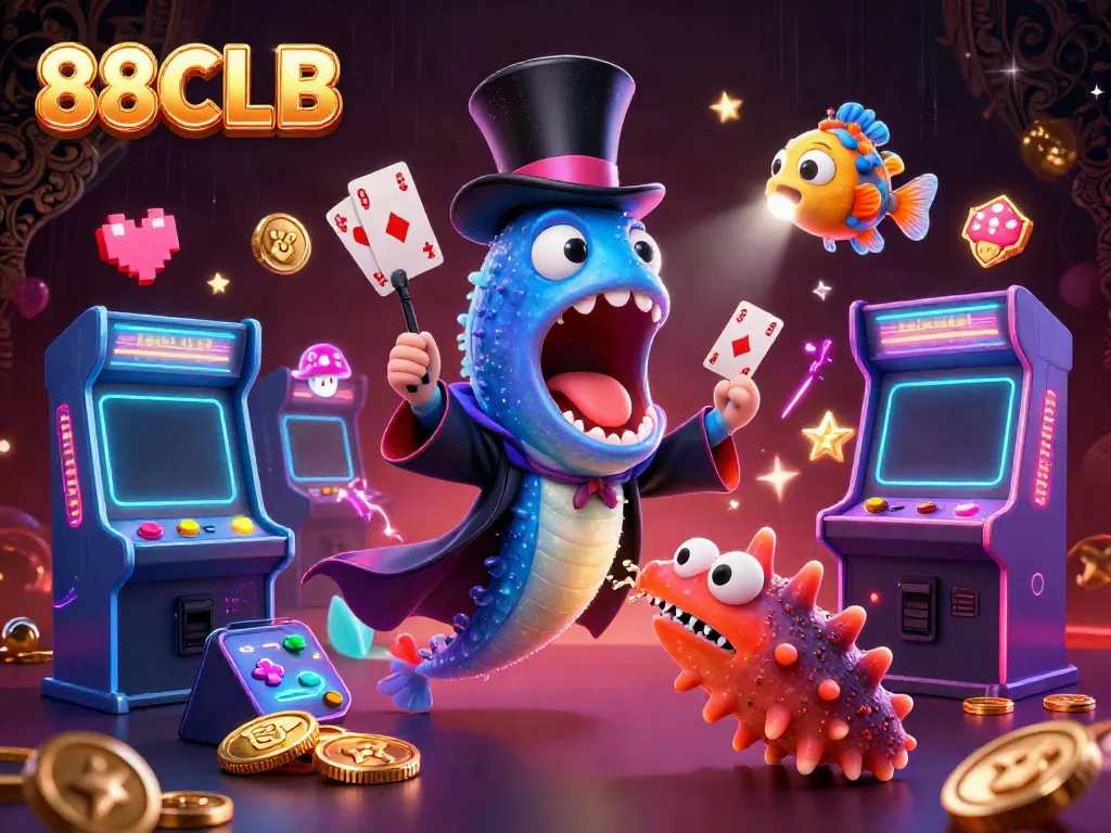 Experience vibrant card magic at 88CLB, featuring 3D creatures and arcade elements in a casino-themed adventure.