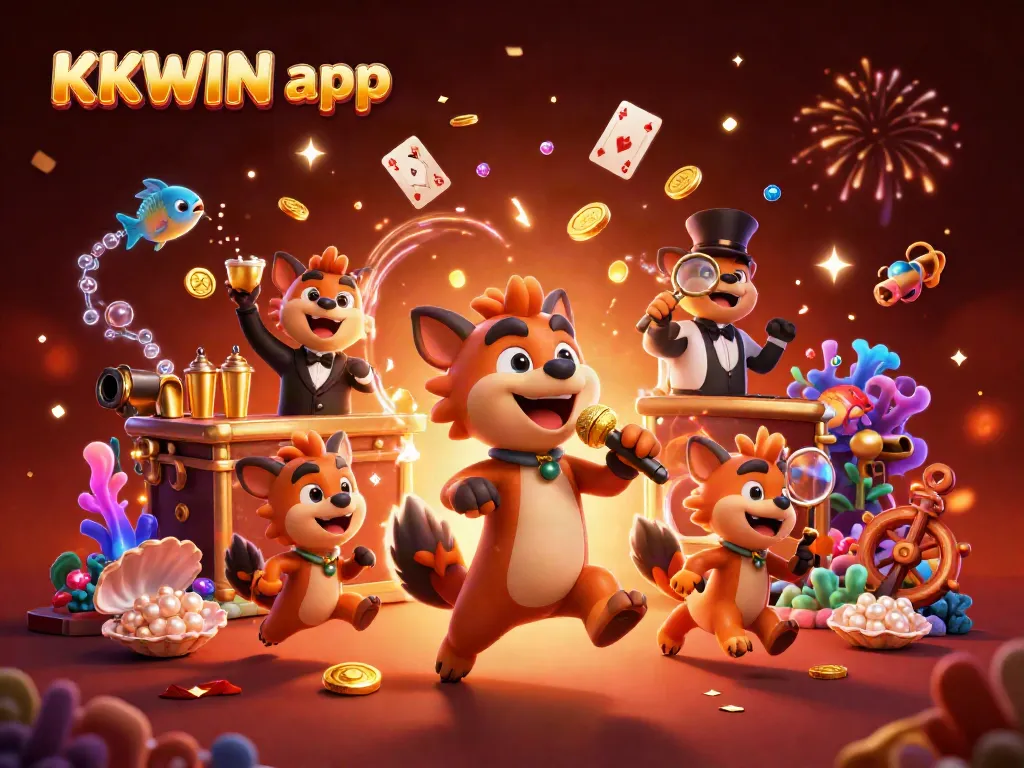 Experience excitement with KKWIN app in a vibrant casino scene featuring hyenas, gold coins, and immersive elements.