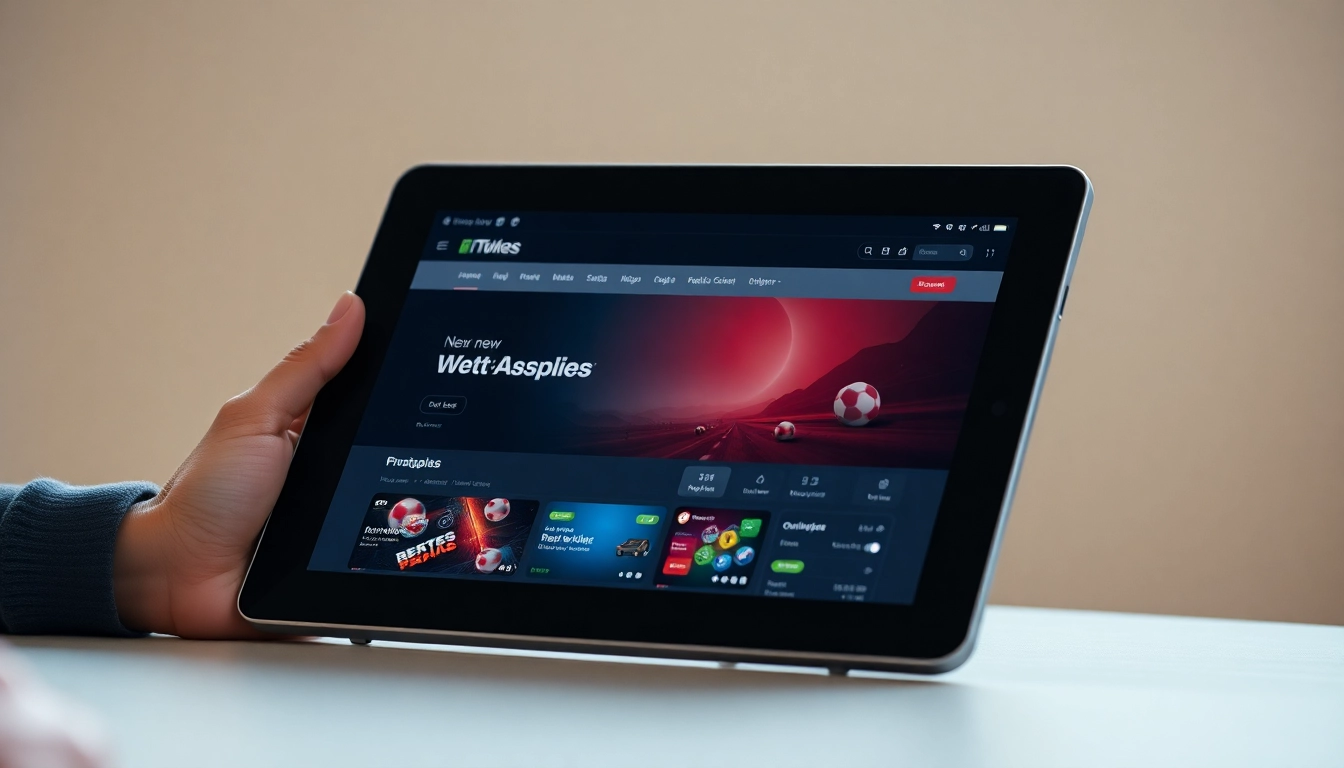 Browseransicht von online neue wettanbieter auf einem Tablet, erkennbar durch ansprechendes Design und Benutzeroberfläche.