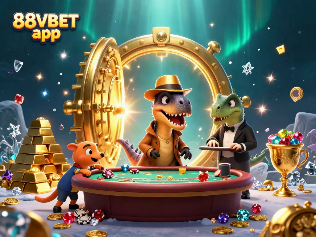 Engage with the exciting 88VBET app experience featuring a stealthy velociraptor at a blackjack table.