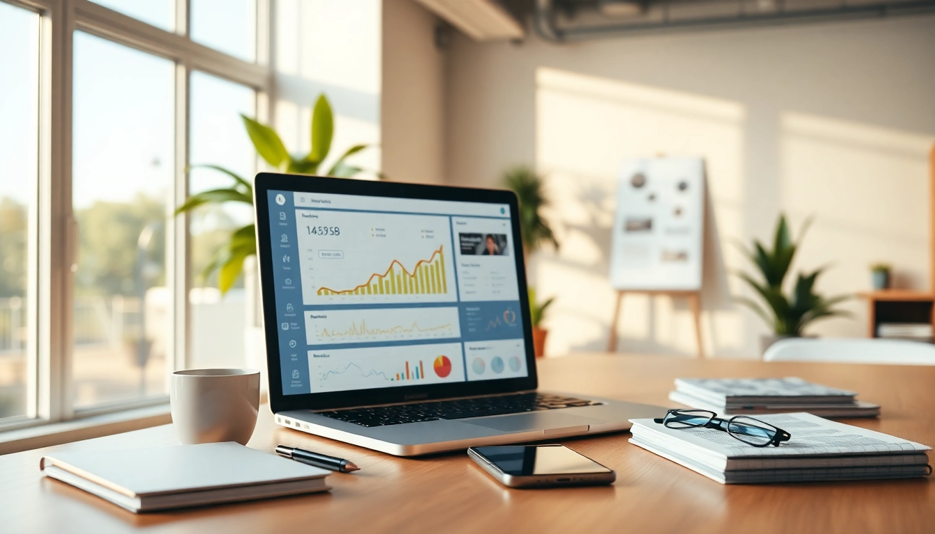 Online Marketing Strategien in einem modernen Büro mit Analyse-Daten und Notizen.