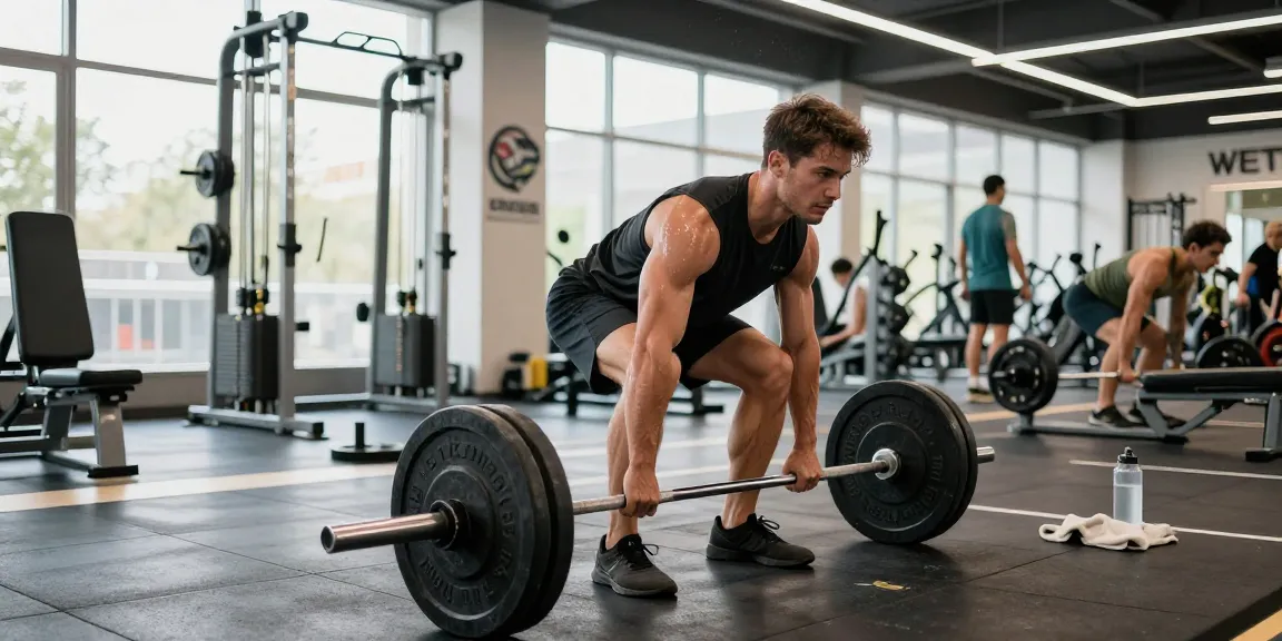 Anabolika Shop Deutschland mit einem muskulösen Athleten, der Gewichte in einer lebhaften Fitnessumgebung hebt und Engagement für Fitness und Krafttraining zeigt.