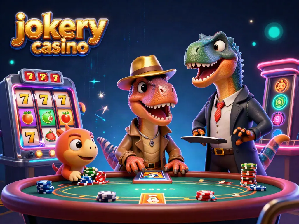 Experience the excitement of jokery casino with vibrant slot reels and engaging characters in action.