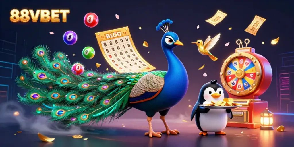 Engage with stunning visuals of 88VBET featuring vibrant lottery elements and animated characters.