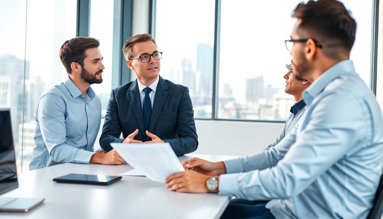 Headhunter Ingenieure networking with clients in a modern office setting.