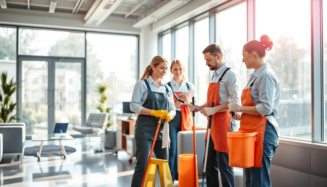 Gebäudereinigung Ulm Team in action, showcasing cleaning services in a modern office environment.