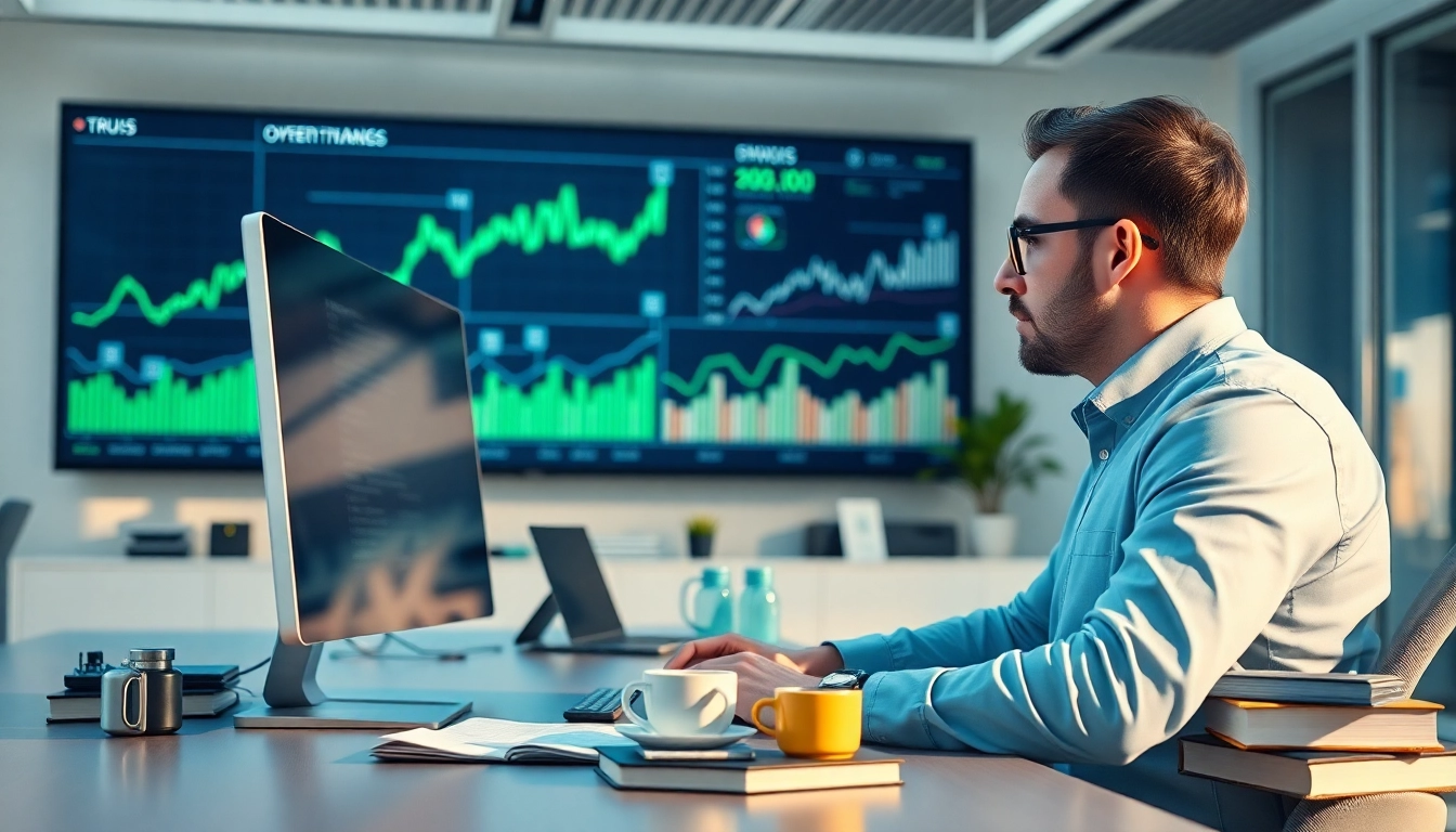 Analyzing actualité de la finance décentralisée in a modern office with digital screens.