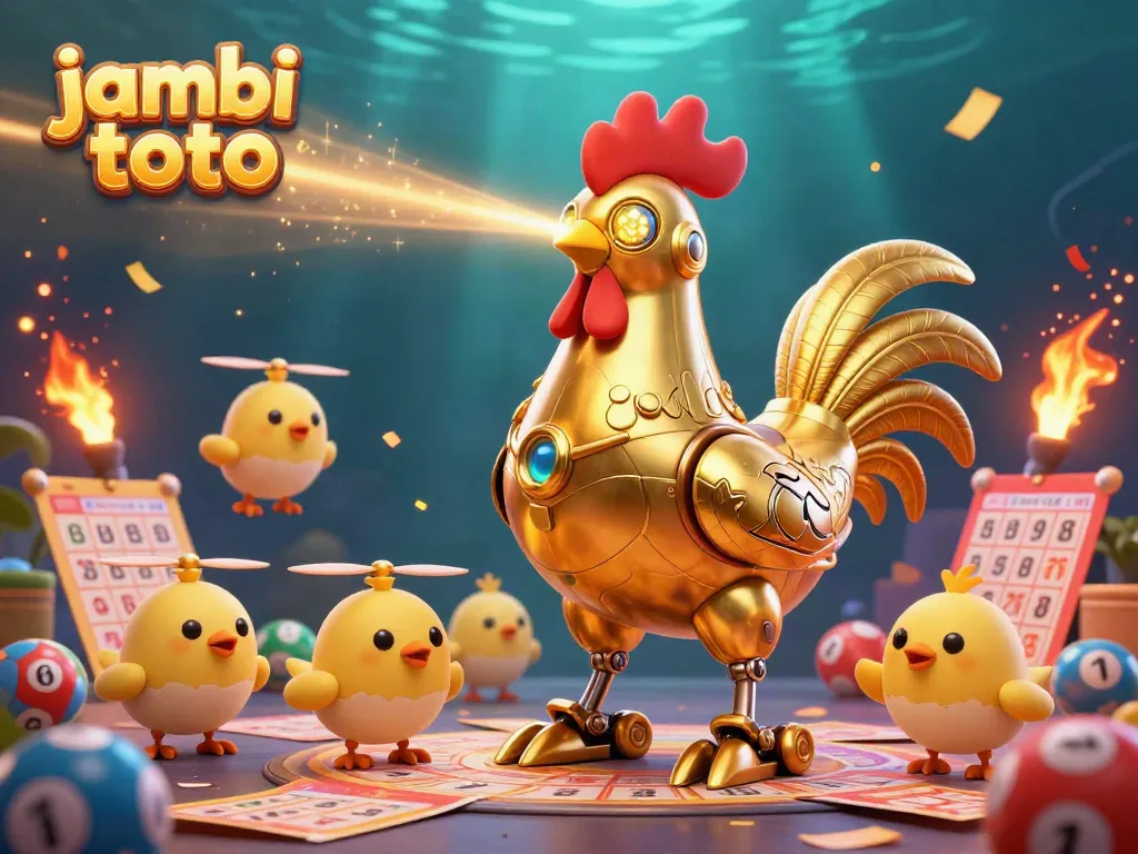 Engaging lottery-themed scene with jambi toto characters and colorful game elements, showcasing dynamic action and excitement.
