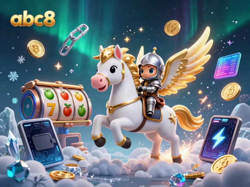 Spin the reels at abc8 with a celestial horse and knight amid sparkling jackpots and crypto elements.