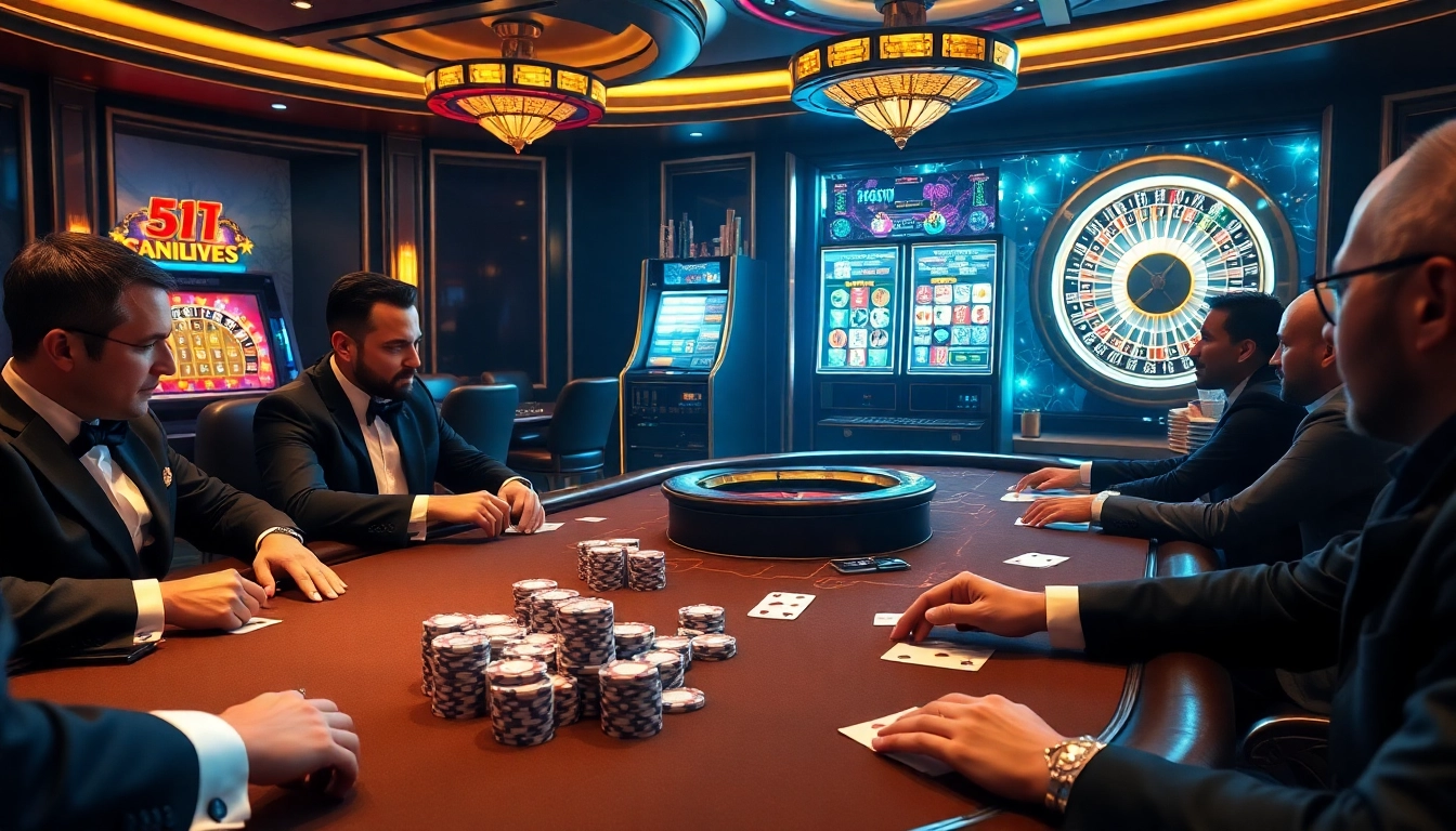 Engaging in a high-stakes poker game at 88i bet casino with vibrant slot machines in the background.