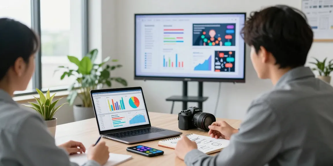 Fesselnde Online-Marketing-Strategie-Sitzung mit Analysen und Kampagnenvisualisierungen