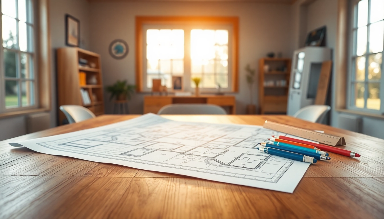 Präzise Planung für Haus bauen mit detaillierten Architektenplänen auf einem Holztisch.