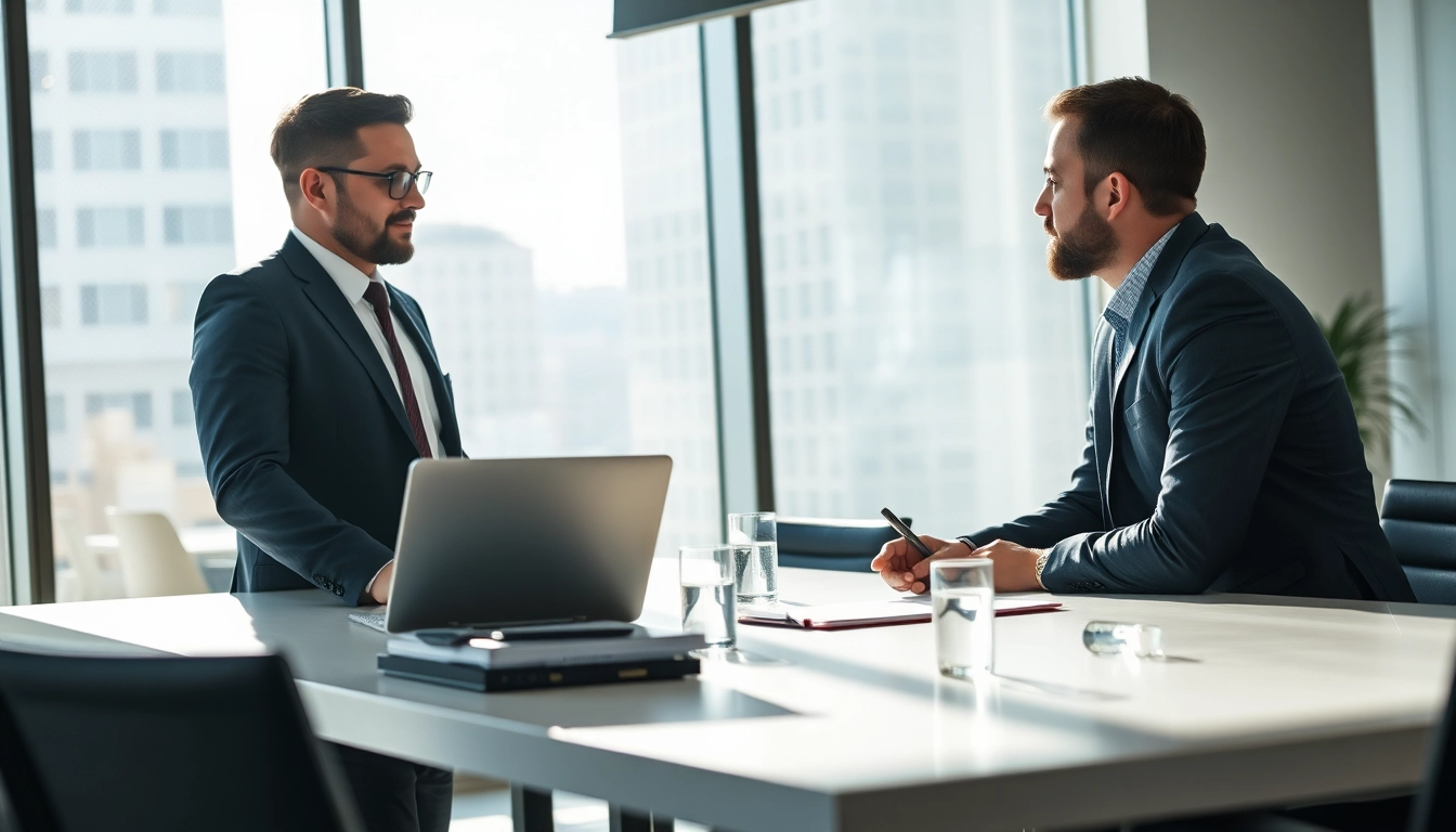 Headhunter Geschäftsführer im modernen Büro bei Gespräch.