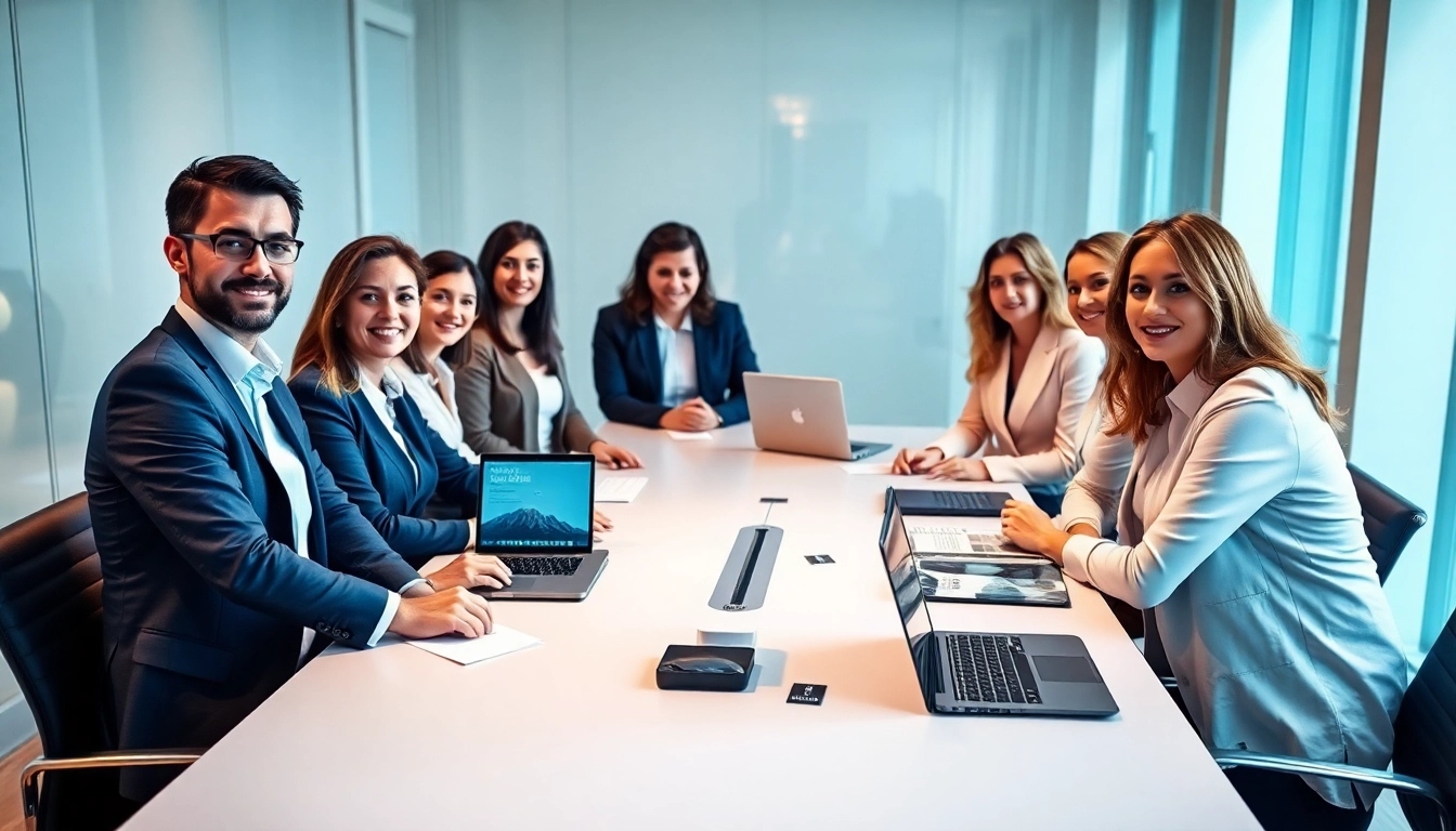 Headhunter Wiesbaden team collaborating in a modern workspace setting.