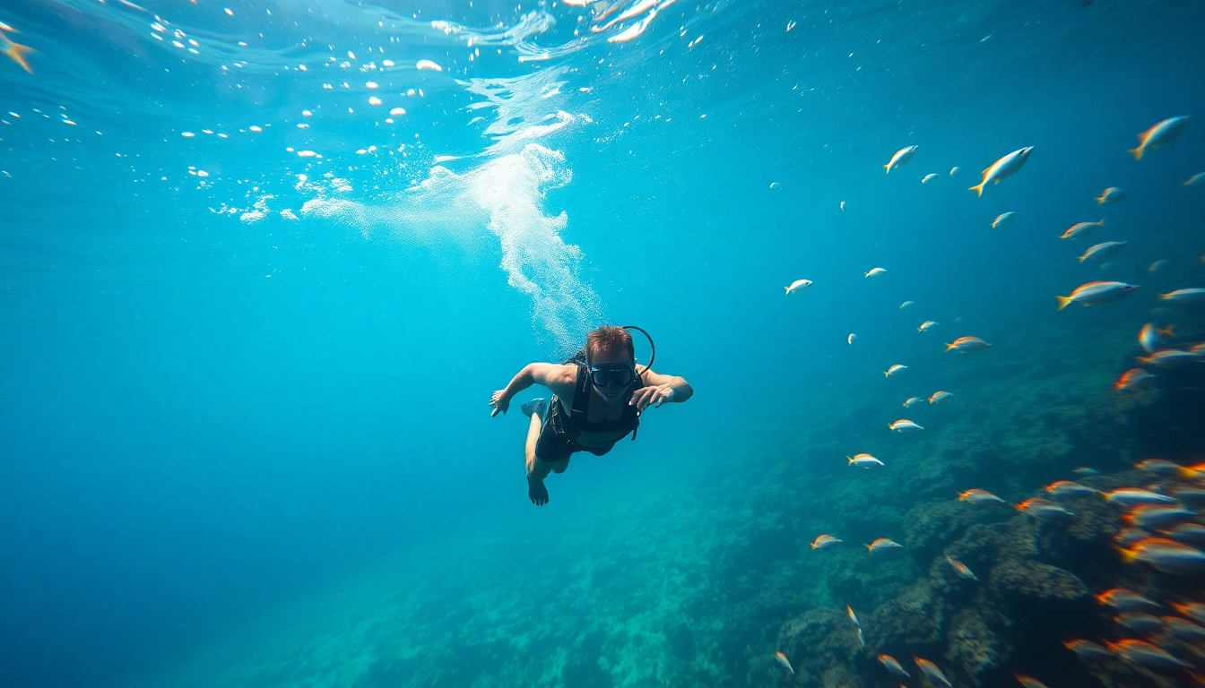 TauchKurs Mexiko: Taucher gleitet durch eine atemberaubende Unterwasserlandschaft voller Korallen und Fische.