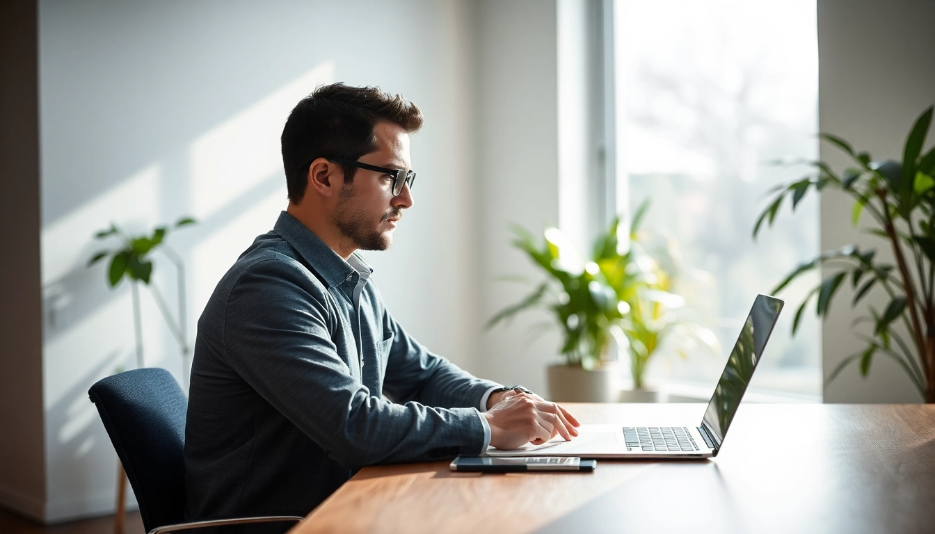 Headhunter arbeitet konzentriert an einem Schreibtisch mit modernen Technologien, um Talente zu finden.