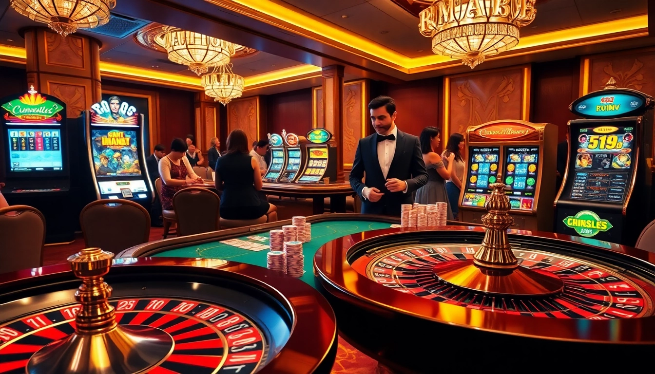 Experience the thrill of gambling with RR88 shopping's stunning casino scene, featuring vibrant tables and slot machines.