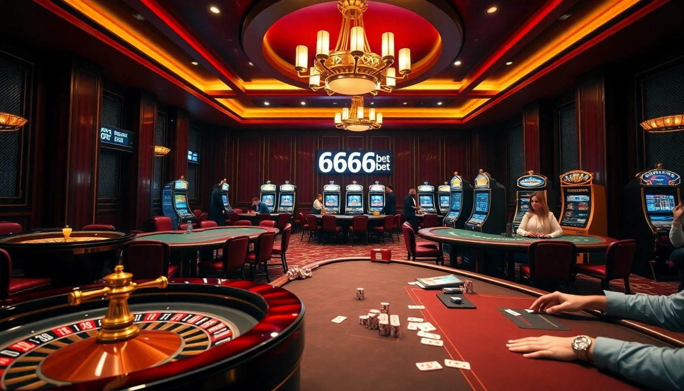 Experience the vibrant atmosphere of 6666bet with engaging roulette and poker tables.