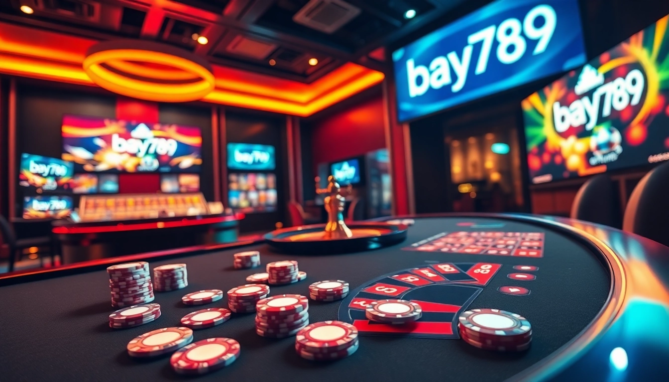 Experience spirited gameplay at Bay789's vibrant casino, featuring poker chips and high-stakes fun.