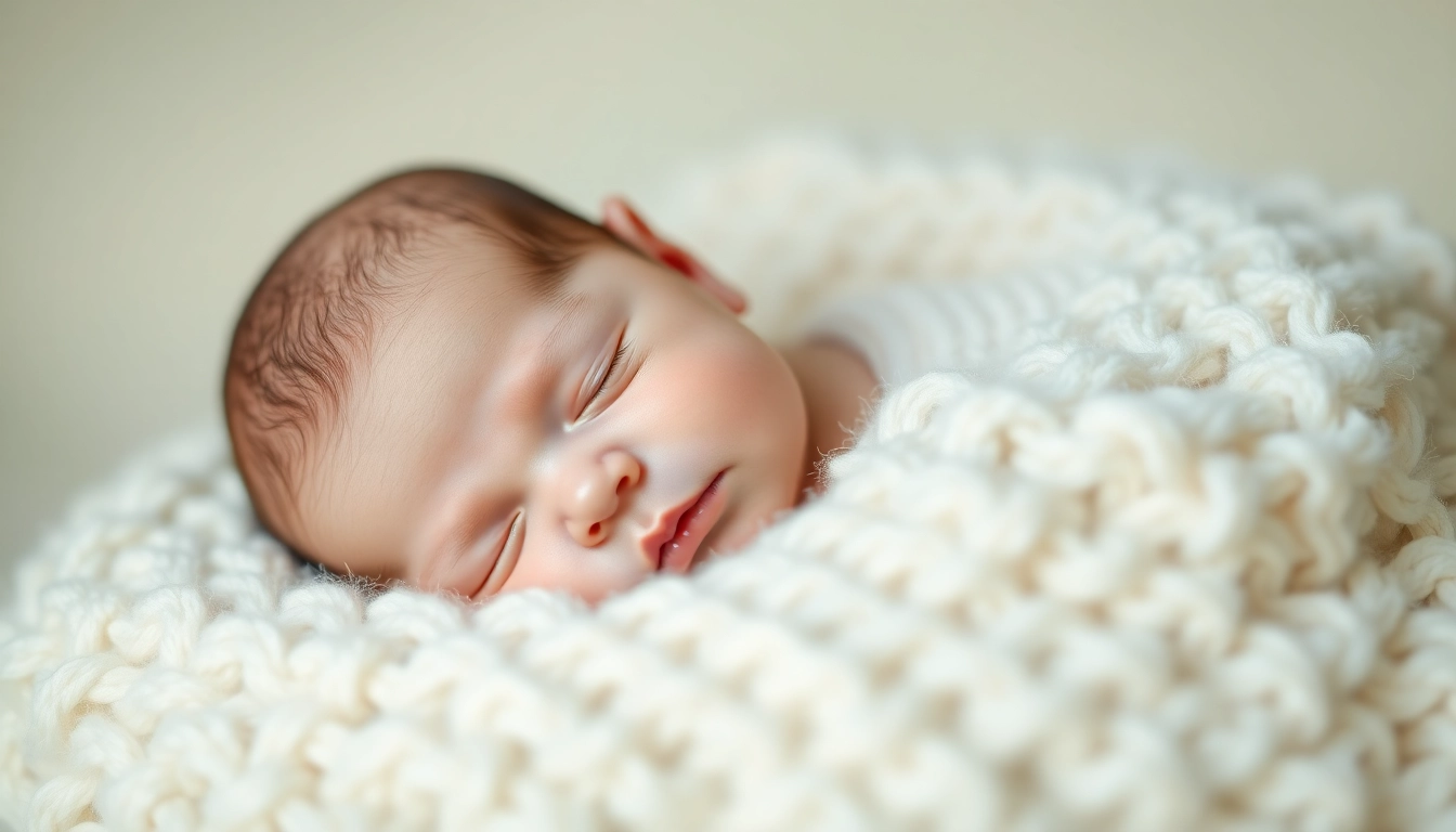 Fangen Sie die Emotionen in der Babyfotografie ein, mit einem friedlich schlafenden Baby auf einem weichen, flauschigen Hintergrund.