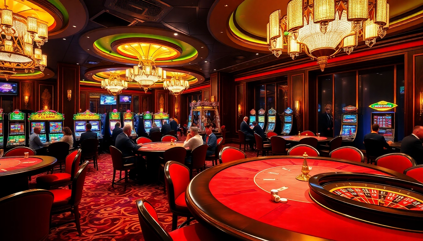 NV Casino zeigt Spieler an luxuriösen Tischen, lebhaften Slotmaschinen und einer aufregenden Atmosphäre.