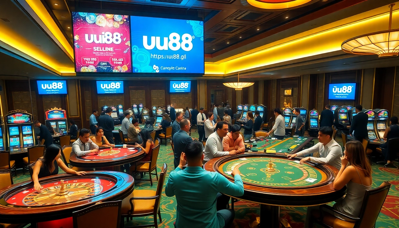 Experience thrilling gameplay at https://uu88.gl/ featuring luxurious casino interiors and exciting tables.
