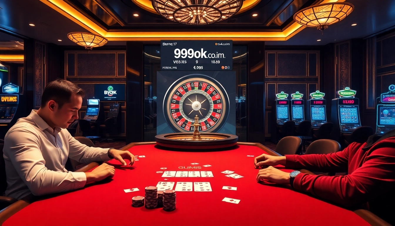 Engaging poker table scene at 99ok.co.im, showcasing high-stakes gameplay amidst a luxurious casino setting.