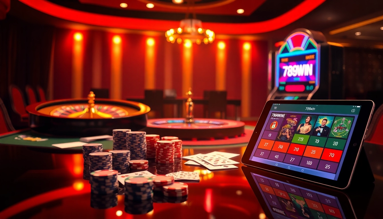 Experience the thrill of 789win bet with vibrant casino elements in a luxurious setting.