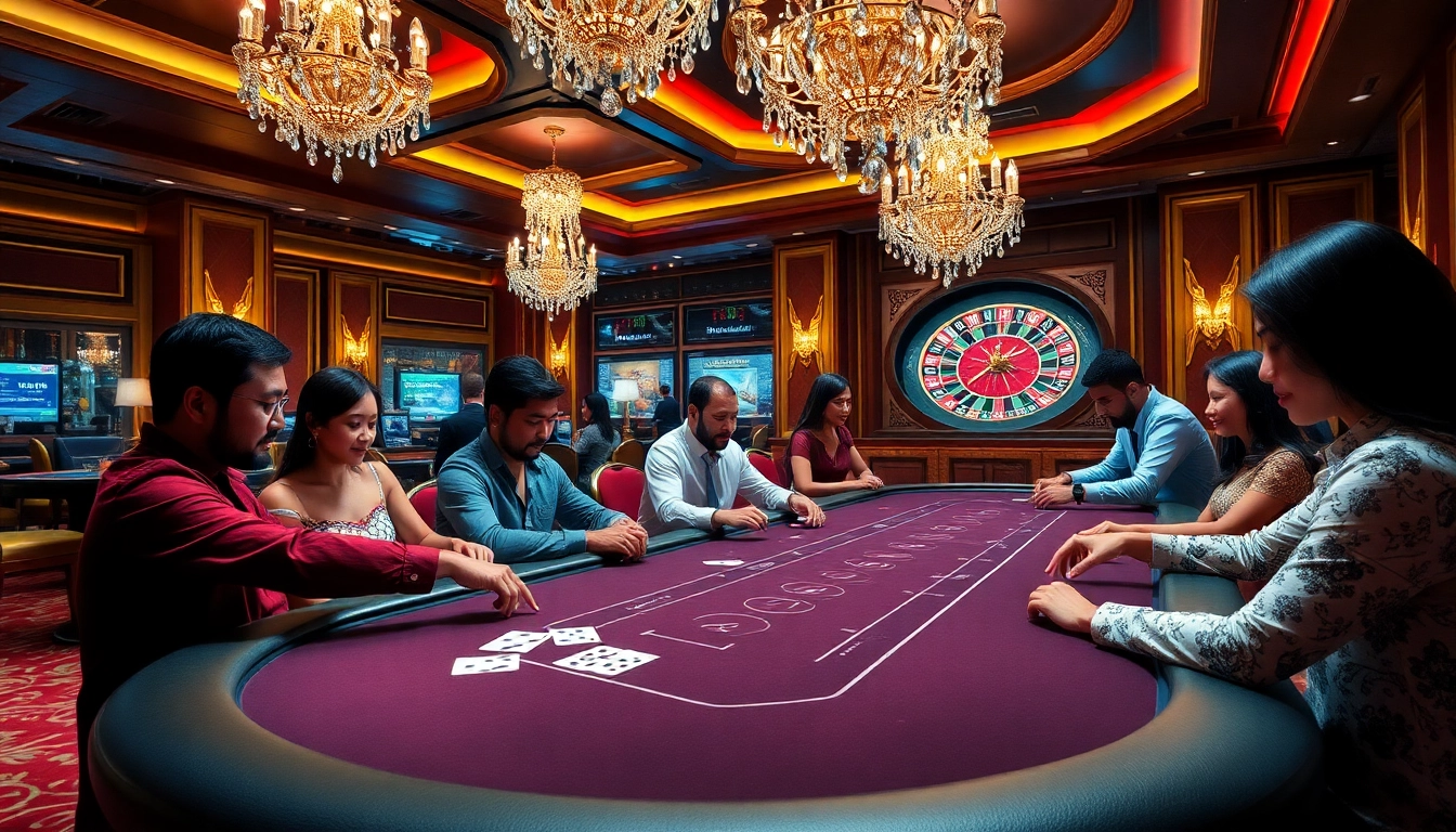 Engaged players strategically enjoy poker at 123Win's upscale casino room.