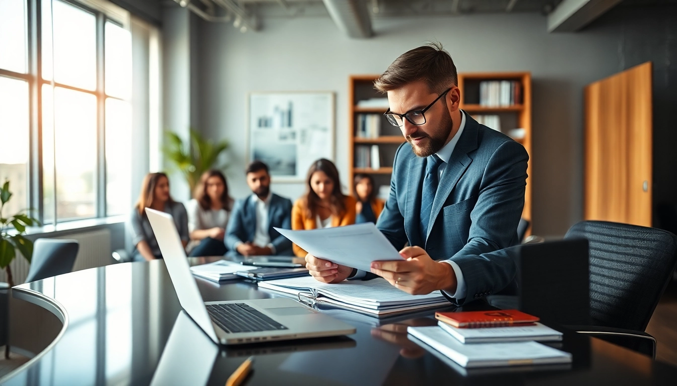 Headhunter in a professional office inspiring diverse candidates to excel.