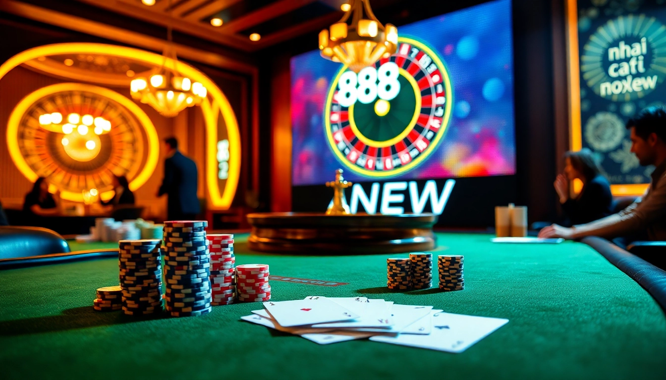 Immerse in the thrilling ambiance of nhà cái 888NEW with vibrant roulette wheels and poker tables.