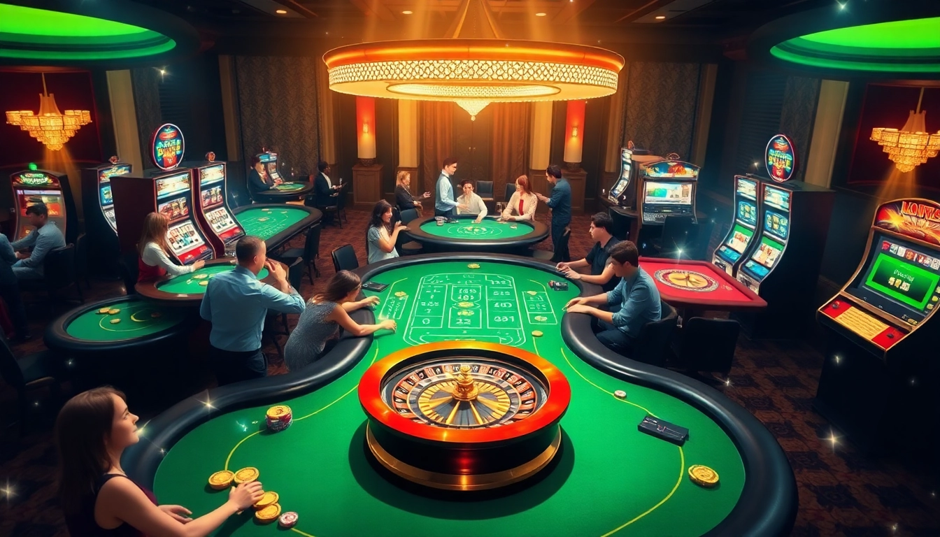 Players enjoying a thrilling online gaming experience at Nhà cái Luck8 casino, surrounded by luxury and excitement.
