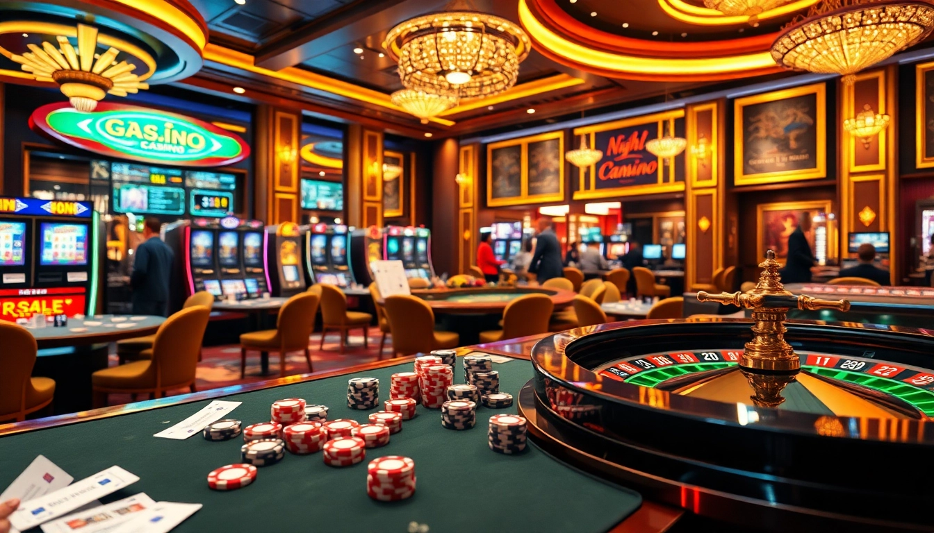 Players engaging in thrilling games at Nhà cái Kuwin's lavish online casino, with dazzling slot machines and vibrant poker chips.