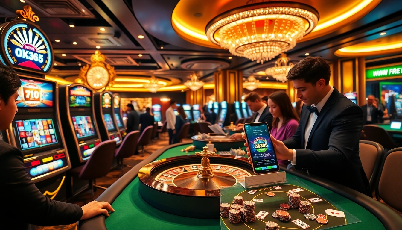 Players enjoying the diverse offerings of OK365 in a luxurious casino setting.