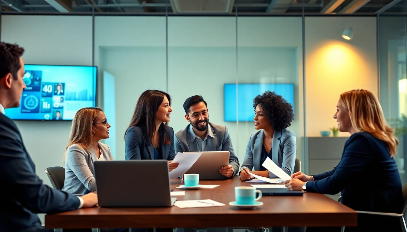 Headhunter IT interview in a modern office environment, showcasing professional interaction.