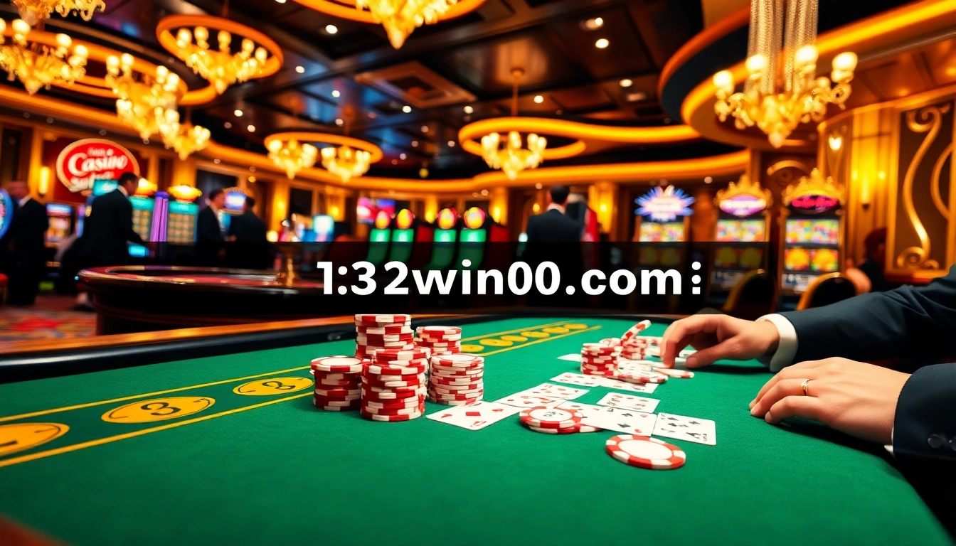 Players enjoying table games at a vibrant casino inspired by https://13win00.com/ with roulette and poker thrills.