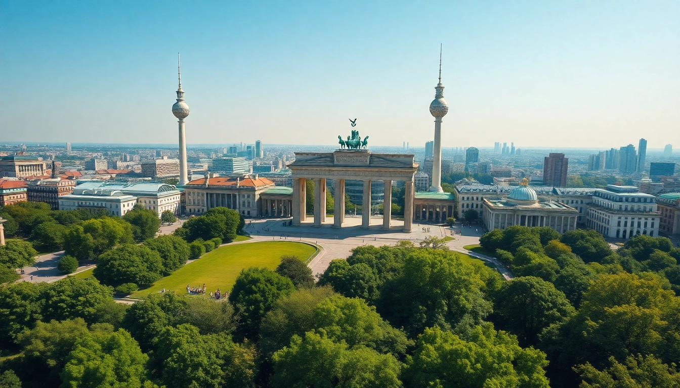 Drohnenaufnahmen Berlin mit Blick auf Wahrzeichen und lebhafte Stadtansicht.