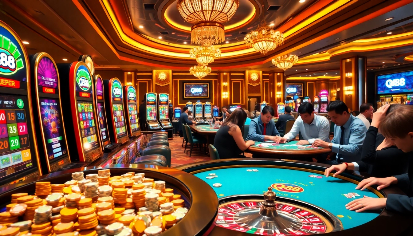 Experience the excitement of qh88 with thrilling slot machines and shimmering casino tables.